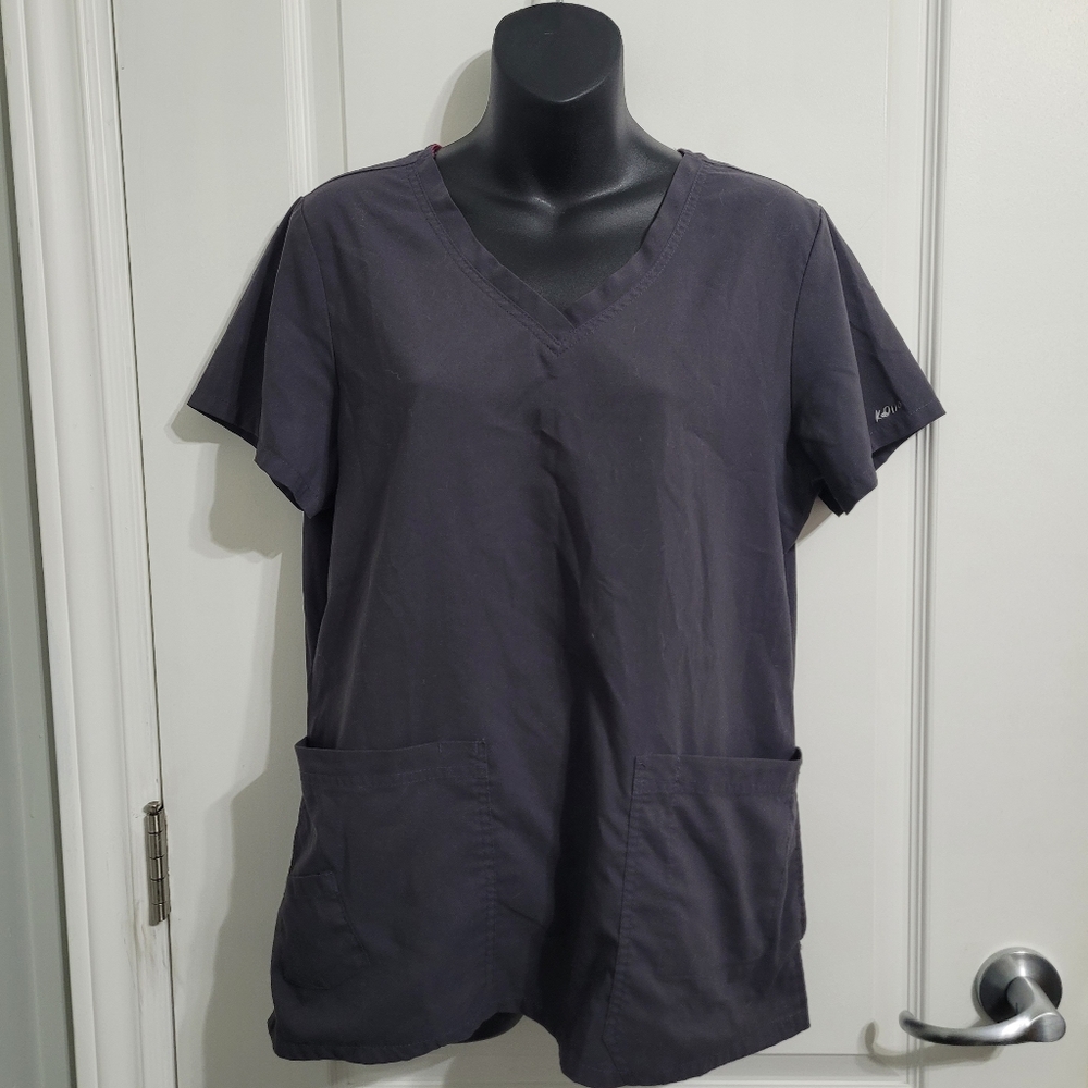 💲2️⃣ Barco Uniforms Charcoal V-Neck Scrub Top Sz Med Nurse Vet Tech PSW